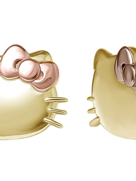 Hello Kitty Gold Tone Earrings With Rose Bow - Kids Accessories